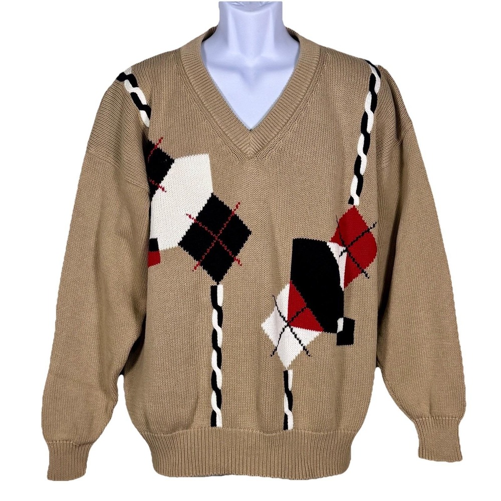 Izod Club Vtg Size L Men's V Neck Sweater Golf Preppy Colorblock Pullover